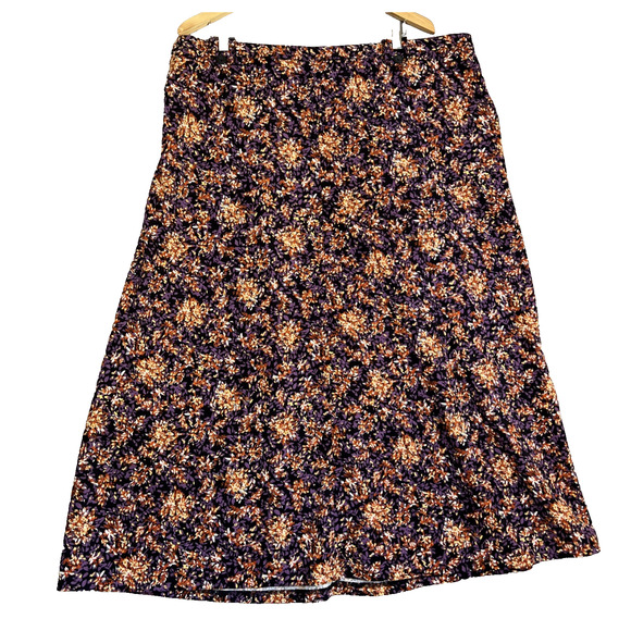 CJ Banks Skirt Womens 2X Dark Floral Purple Orange Fall Colors A-Line Midi Boho - Picture 1 of 10
